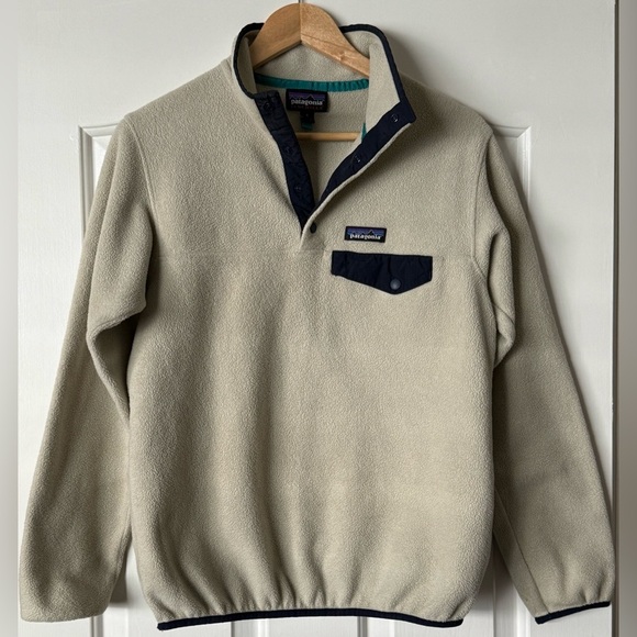 Patagonia Synchilla Snap-T Fleece Pullover Beige/Navy Men’s Sz S - Picture 1 of 8